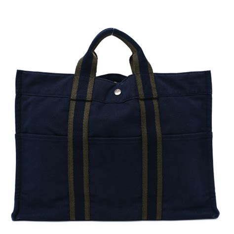 hermes 66126119473675|HERMES Canvas Herline GM Tote Navy 1497660 .